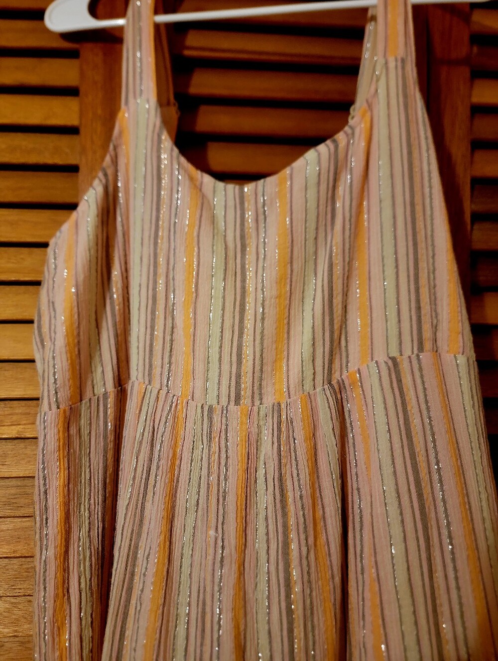 Sleeveless Striped Sparkle Maxi Dress in Light Peach - Picture 2 of 3